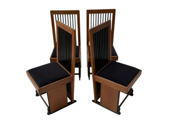 Four Art Deco Modernist High Back Dining Chairs by Architect Caspers, 1920s